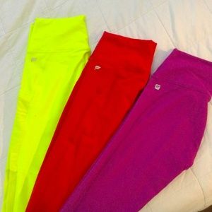 Fabletics xs leggings bundle - neon yellow/green, cherry red and raspberry pink